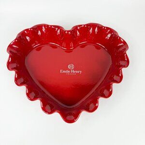 Emile Henry France Red Burgundy Ruffled Heart Baking Dish 12.8'' 61.77